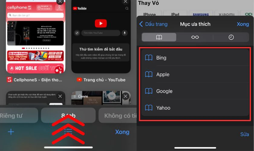 Mở lại Tab vừa đ&oacute;ng bằng c&aacute;ch vuốt l&ecirc;n