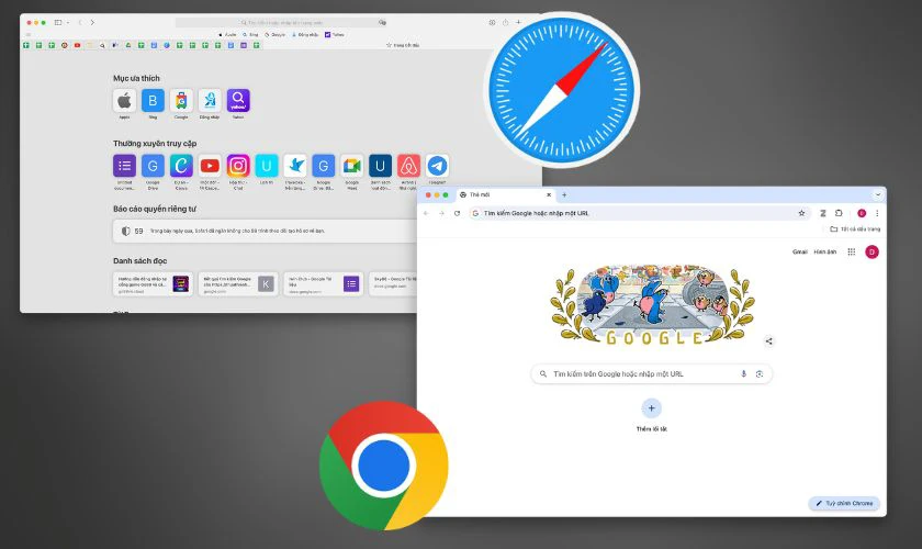 So s&aacute;nh Safari v&agrave; Chrome về giao diện