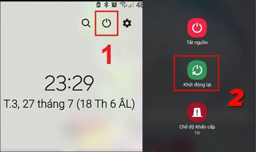 Khởi động lại điện thoại để sửa lỗi hệ thống khiến sạc pin kh&ocirc;ng hiện th&ocirc;ng b&aacute;o