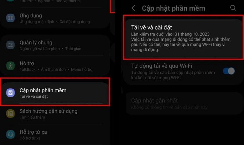 Vào Cài đặt, nhấn chọn Cập nhật phần mềm