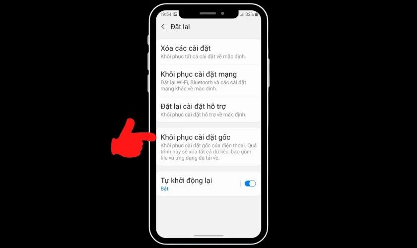 Chọn Đặt lại, chọn Khôi phục cài đặt gốc