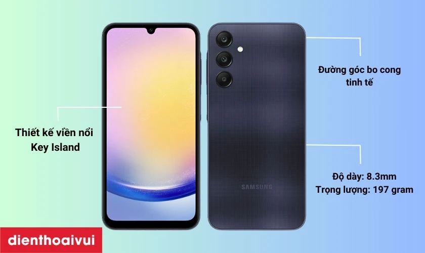 Thiết kế Samsung Galaxy A25 viền nổi Key Island