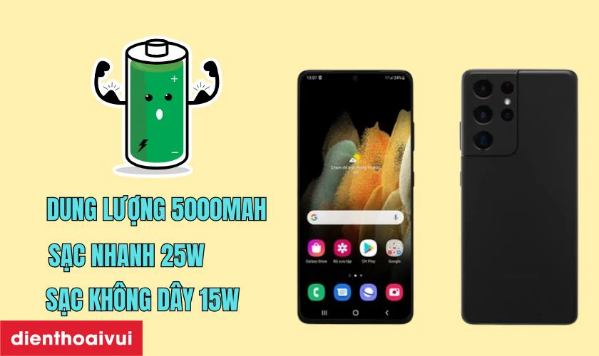 Dung lượng pin 5000mAh, sạc nhanh 25W, sạc kh&ocirc;ng d&acirc;y 15W