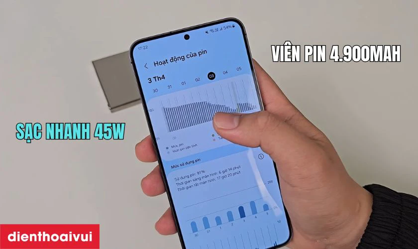Vi&ecirc;n pin 4.900mAh v&agrave; sạc nhanh 45W