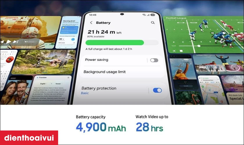 Vi&ecirc;n pin 4900mAh hỗ trợ sạc nhanh 45W ấn tượng