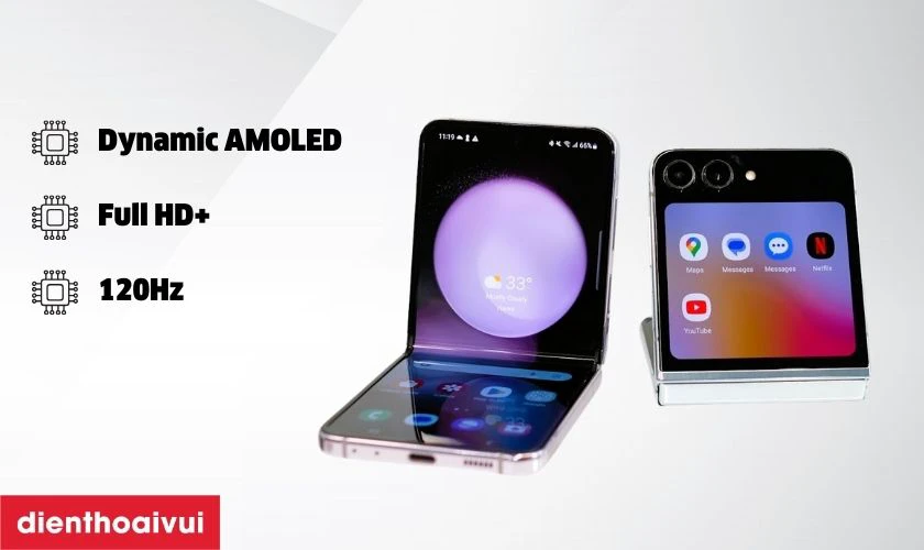 Samsung Galaxy Z Flip5 sở hữu m&agrave;n h&igrave;nh ch&iacute;nh Dynamic AMOLED 2X 6.7 inch