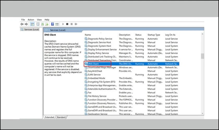 Khởi động Windows Service DNS Client
