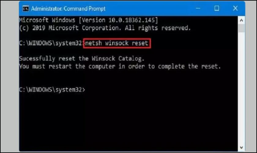 Reset cài đặt lại Winsock và IPv4