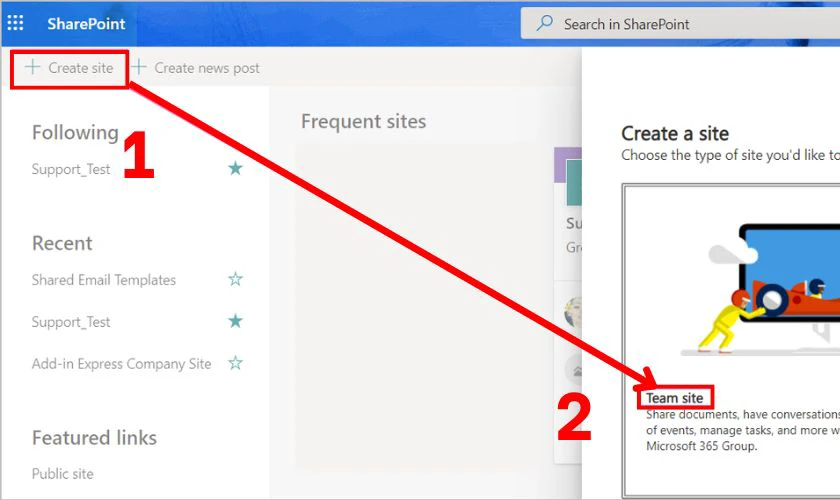 C&aacute;ch tạo site trong SharePoint