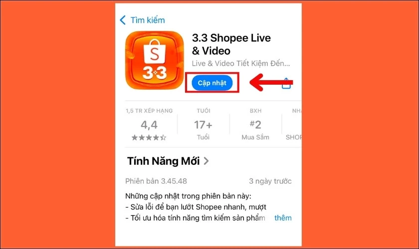 Cập nhật phi&ecirc;n bản mới của Shopee để sửa lỗi