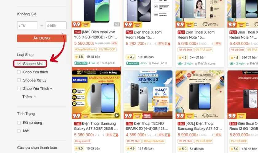Sử dụng thanh công cụ lọc kết quả tìm kiếm