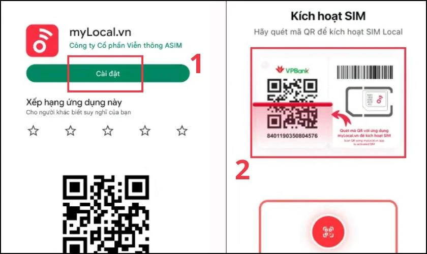 Chọn mục K&iacute;ch hoạt sim tr&ecirc;n ứng dụng Mylocal