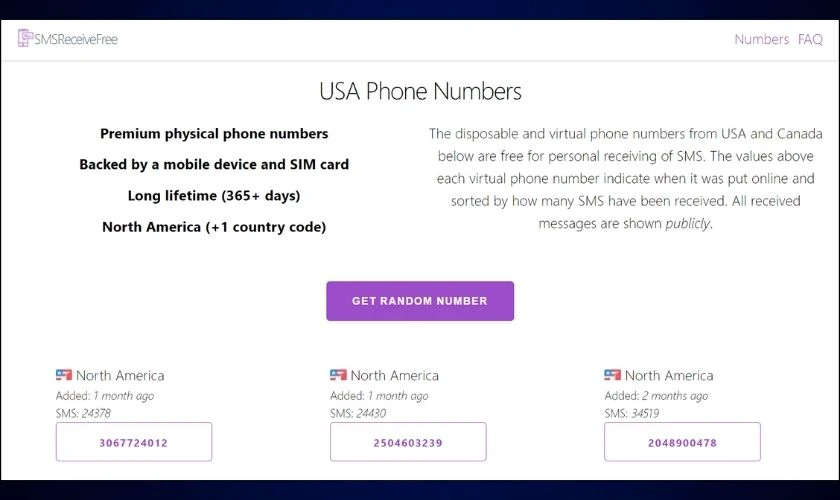 Website SMS Receive Free tạo số điện thoại ảo