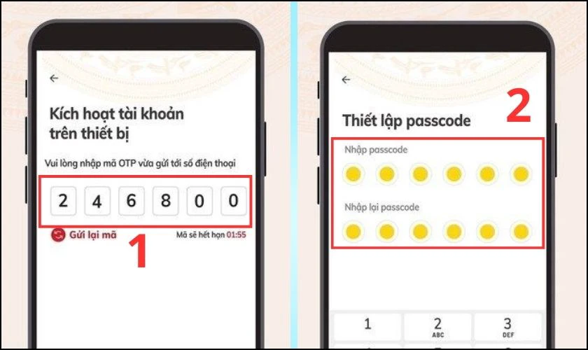 Nhập m&atilde; OTP v&agrave; thiết lập Passcode
