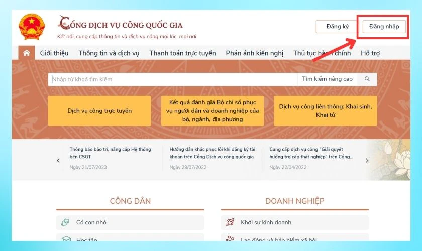 Sử dụng cổng Dịch vụ c&ocirc;ng Quốc gia để tra cứu số định danh c&aacute; nh&acirc;n VNeID&nbsp;