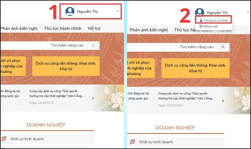 Click chọn v&agrave;o mục Th&ocirc;ng tin c&aacute; nh&acirc;n