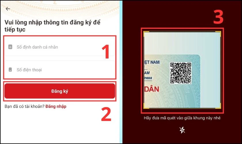 App sẽ y&ecirc;u cầu qu&eacute;t m&atilde; QR tr&ecirc;n CCCD