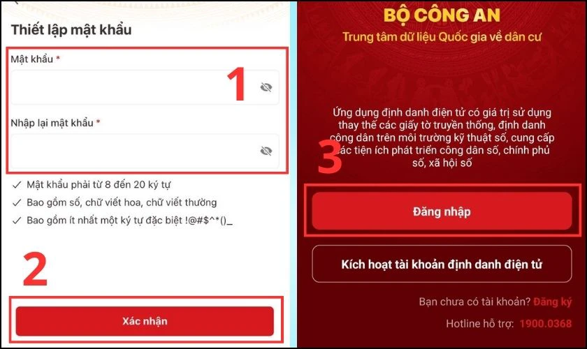 Bạn Thiết lập mật khẩu v&agrave; nhấn X&aacute;c nhận