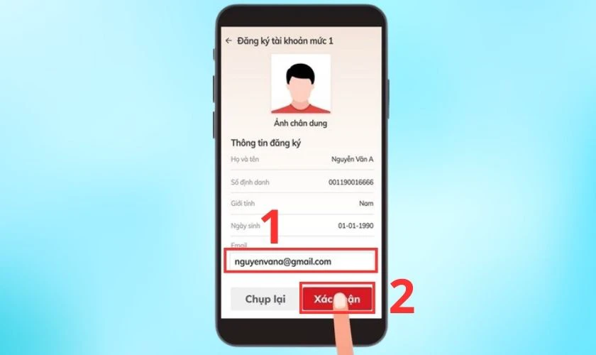 Kiểm tra lại, điền email v&agrave; ấn X&aacute;c nhận