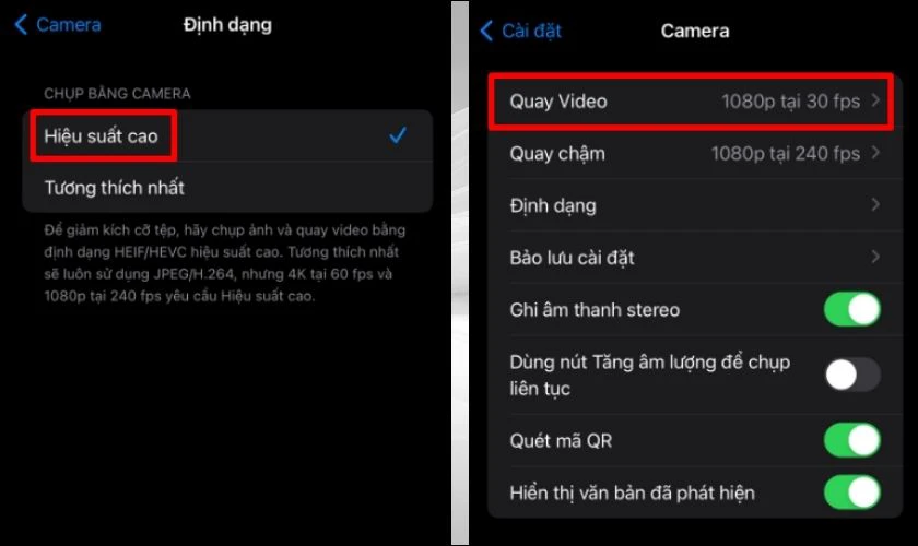 chọn Hiệu suất cao để ảnh đạt chất lượng cao nhất