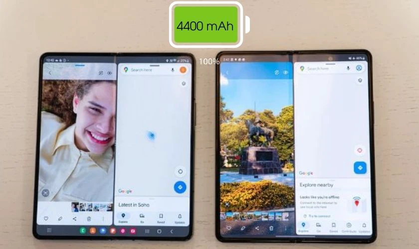 Dung lượng pin v&agrave; c&ocirc;ng nghệ sạc của Fold3 v&agrave; Fold4 bằng nhau khi đặt chung so s&aacute;nh