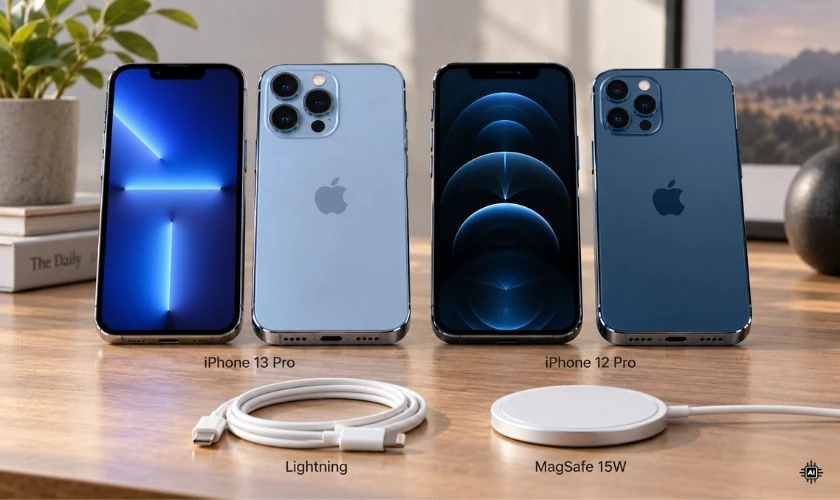 Cả hai đều sử dụng cổng Lightning, hỗ trợ sạc không dây MagSafe công suất tối đa 15W