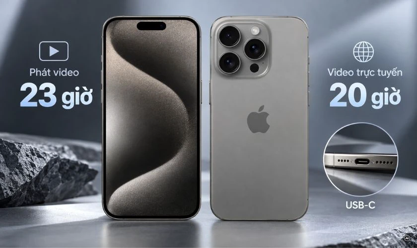 iPhone 15 Pro có thời lượng phát video tối đa 23 giờ