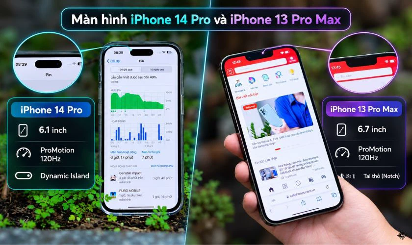 So sánh iPhone 14 Pro và iPhone 13 Pro Max về màn hình