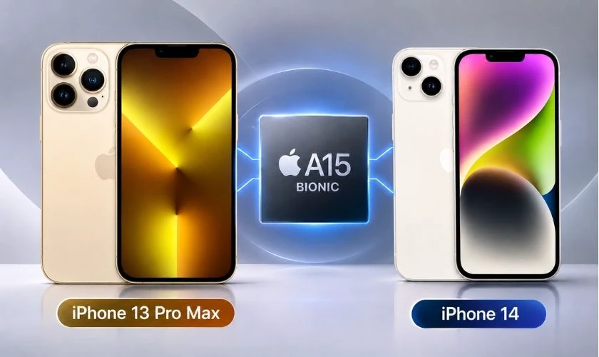 Về hiệu năng: Cùng chip A15 Bionic, hiệu năng tương đương