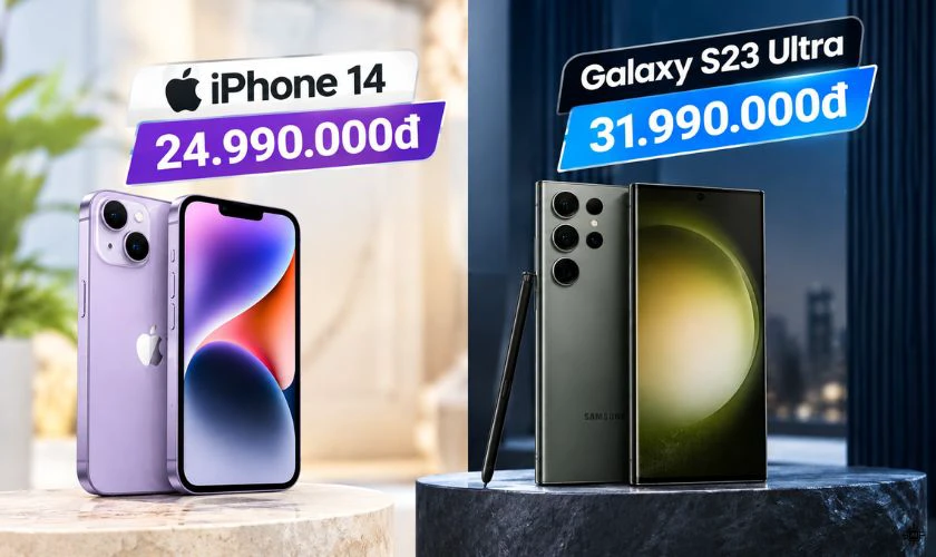 Về giá: iPhone 14 có giá dễ tiếp cận, S23 Ultra thuộc phân khúc cao cấp