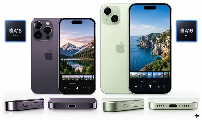 Cả iPhone 14 Pro và iPhone 15 Plus đều sử dụng chip Apple A16 Bionic
