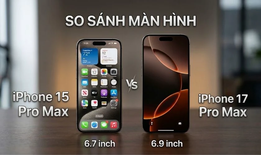 So sánh màn hình iPhone 15 Pro Max vs 17 Pro Max