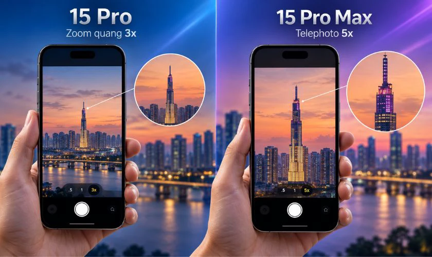 iPhone 15 Pro Max zoom xa linh hoạt hơn