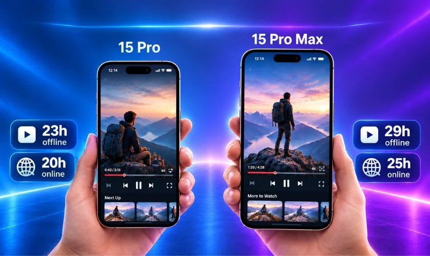 So sánh iPhone 15 Pro và 15 Pro Max về pin sạc