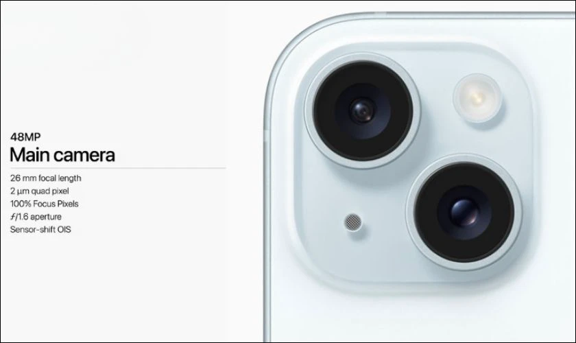 iPhone 15 sở hữu camera chính 48MP và camera góc siêu rộng 12MP
