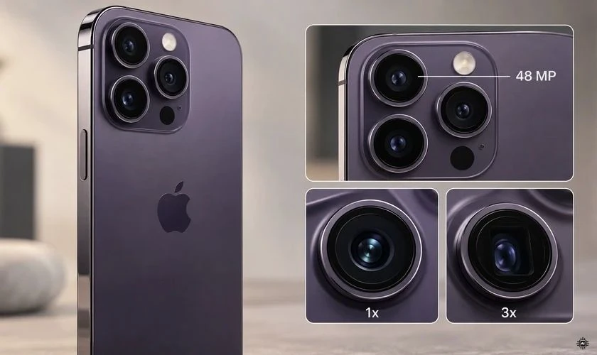 iPhone 14 Pro Max có hệ thống 3 camera sau gồm camera chính 48MP