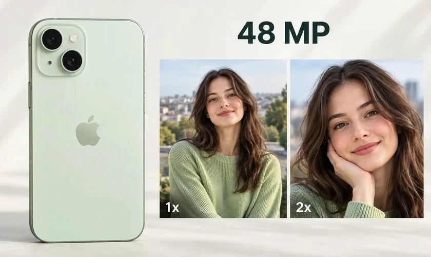 iPhone 15 Plus sở hữu hệ thống camera kép gồm camera chính 48MP