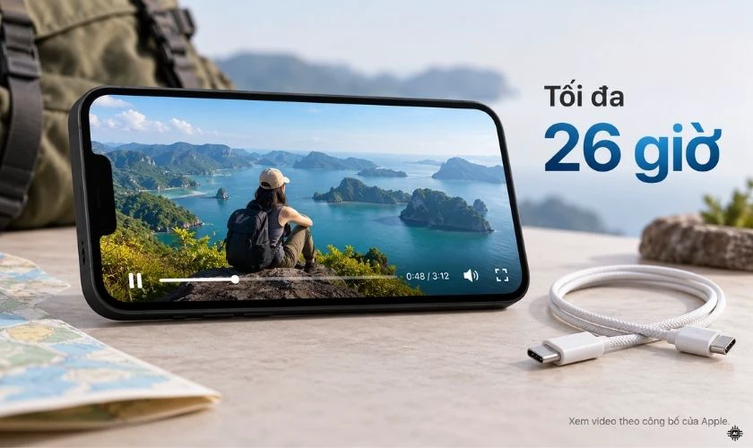 iPhone 16e có thời lượng xem video lên đến 26 giờ
