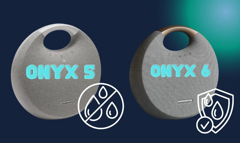 Loa Onyx 5 kh&ocirc;ng c&oacute; khả năng chống nước, trong khi loa Onyx 6 trang bị chống nước chuẩn IPX7