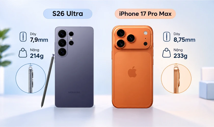 So sánh S26 Ultra và iPhone 17 Pro Max chi tiết