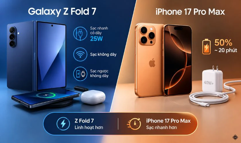 Galaxy Z Fold 7 hỗ trợ sạc nhanh có dây 25W