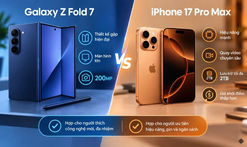 Nên chọn mua Samsung Galaxy Z Fold 7 hay iPhone 17 Pro Max?