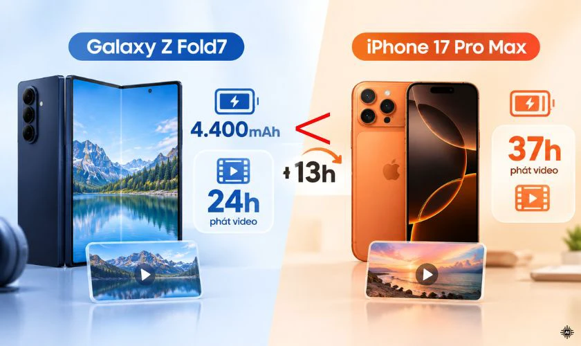 So sánh Samsung Galaxy Z Fold 7 và iPhone 17 Pro Max về pin sạc