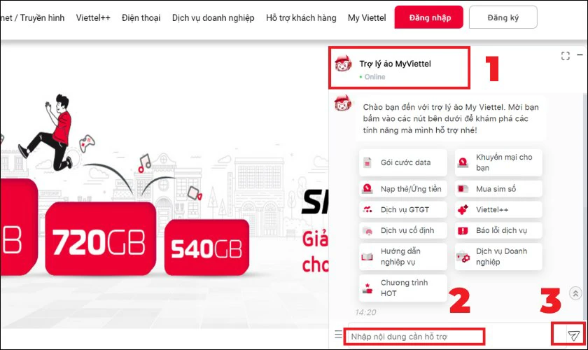 Tổng đài Viettel CSKH qua website Viettel