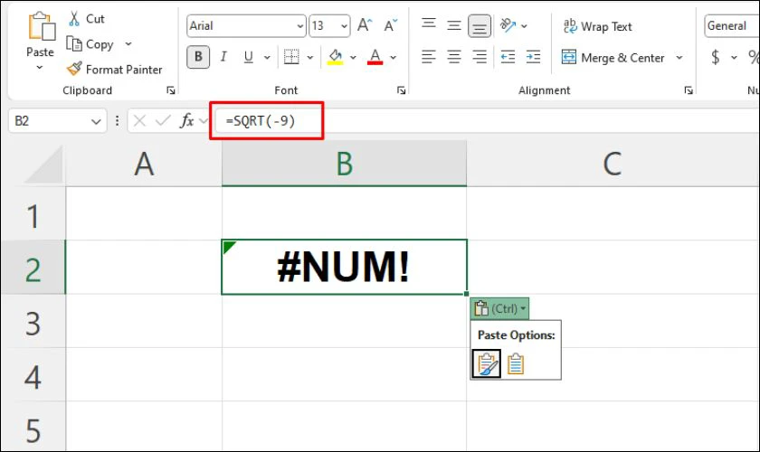 Lỗi #NUM! xuất hiện khi t&iacute;nh căn bậc 2 cho số &acirc;m