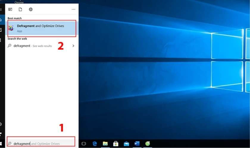 Nhập cụm từ &ldquo;optimize drives&rdquo; v&agrave;o Task Menu