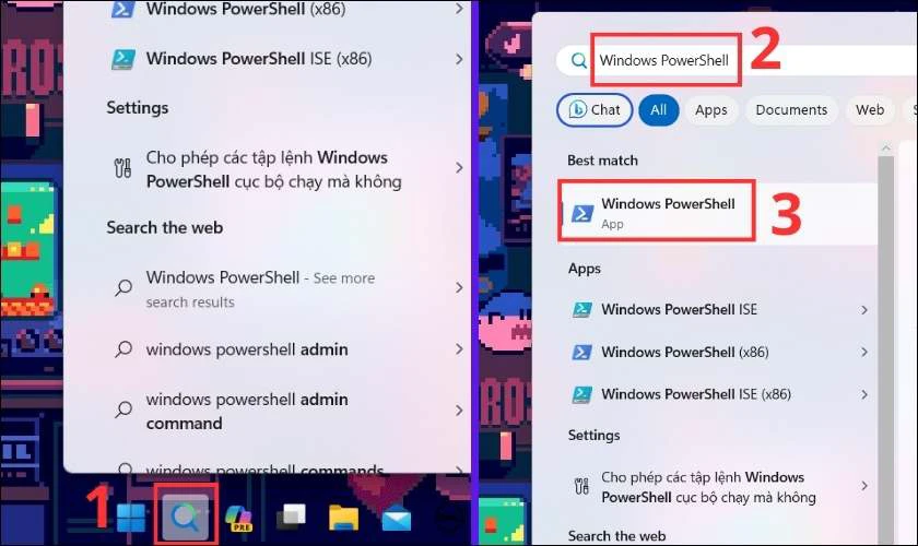 G&otilde; Windows PowerShell tại Task Menu