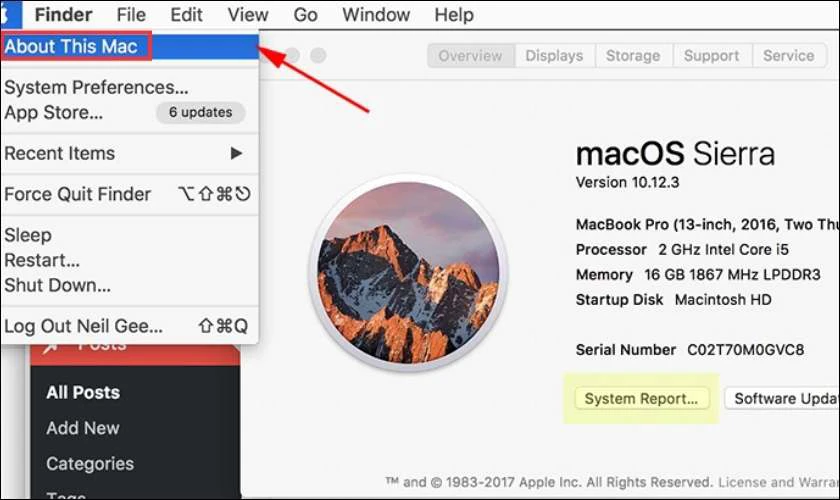 Mở menu Apple v&agrave; chọn About this Mac