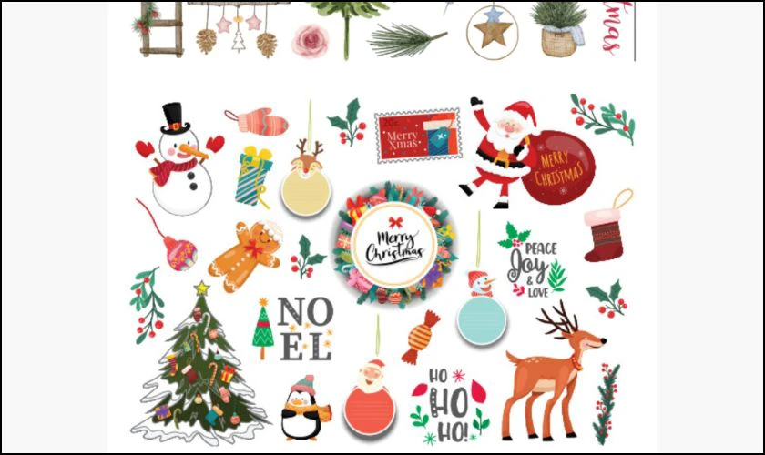 Sticker Gi&aacute;ng sinh c&aacute;c biểu tượng Noel