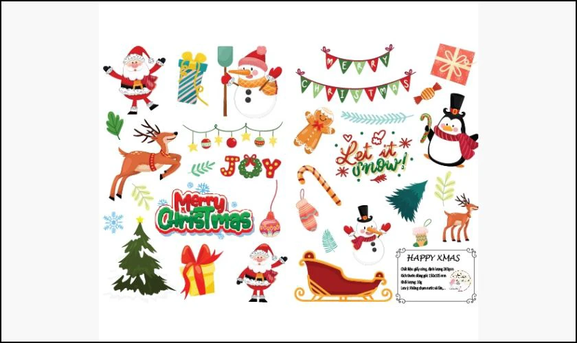 Sticker Gi&aacute;ng sinh c&aacute;c biểu tượng Noel ấn tượng